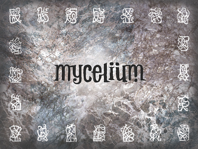 Logo and alien alphabet for Mycelium saga book cover logo typography