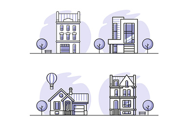 Houses line art flat graphic design home houses illustration line art vector