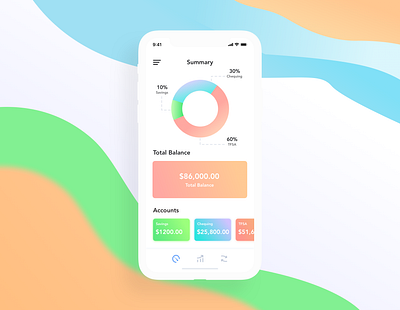 Gradient fintech dashboard donut chart finance fintech gradient mobile sketch ui