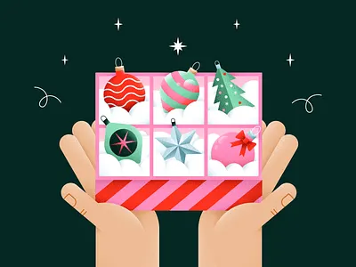 Christmas Box box christmas christmas tree color decorations design digital flat hands illustration merry christmas ornament pattern stars vector