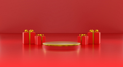 3d product podium merry christmas and happy new year 3d banner bow box business christmas design flyer gold graphic design happy illustration motion graphics new podium poster product red style year