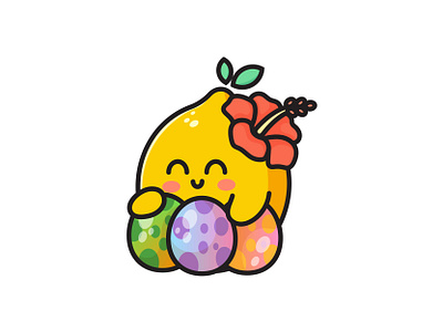 lemon with dinosaur egg character cute dinosaur egg fresh fuit funny illustration kawaii lemon mascot sticker sweet yellow