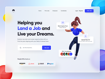 Job Search Landing page animation app branding dashboard design dribbble find header icon illustration job landing page linked in logo naukri search ui ux vector website