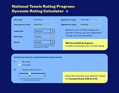 NTRP Dynamic Rating Calculator calculator dailyui dailyui003 tennis usta