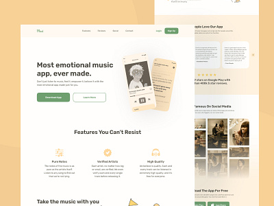 Musi - Music App Landing Page calm cute hero section kawaii landing page minimal music music app music landing page music website salmanwap spotify website concept