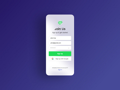 Sign up page green lander mobile ui purple sign in sign up ui ux