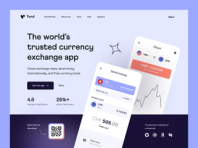 Tend | Currency Exchange Landing Page clean currency converter currency exchange hero hero section landing landing page mobile app design money money converter money exchange transaction trend ui ui design user interface ux visual identity web design web page