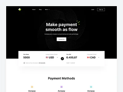 Payment Landing Page black design finance graphic design hero home page landing landing page landingpage motion graphics payment site ui ux webpage website website desing