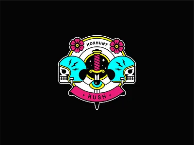 Team Rush badge biker skull flowers logo skull skull sticker sticker team badge team logo