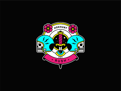 Team Rush badge biker skull flowers logo skull skull sticker sticker team badge team logo