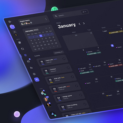 Hyper dashboard design kit - Calendar calendar dark dark theme dashboard month ui ux