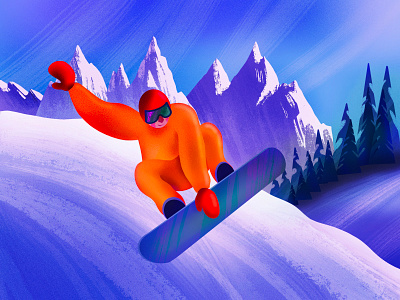 Jump 2d illustration activity adventure apple pencil character design christmas digital art flat illustration gradient holiday joy landscape mountains procreate snow snowboarding sport travel winter winter sports