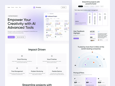 AI-Powered SaaS Project Management Landing Page ai design designinspiration figmadesign landingpage minimalui projectmanagement saas ui ui design uiuxdesign userexperience ux webdesign website design