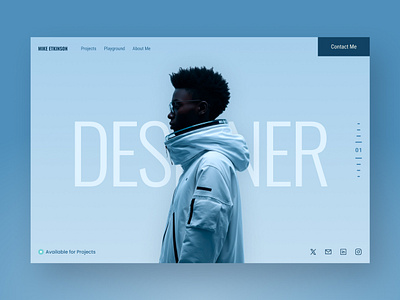 Designer portfolio concept 3d art blue designer figma framer future futuristic ios layout minimal minimalism meaning modern portfolio portfolio product designer profile ui design ui designer ux designer web design