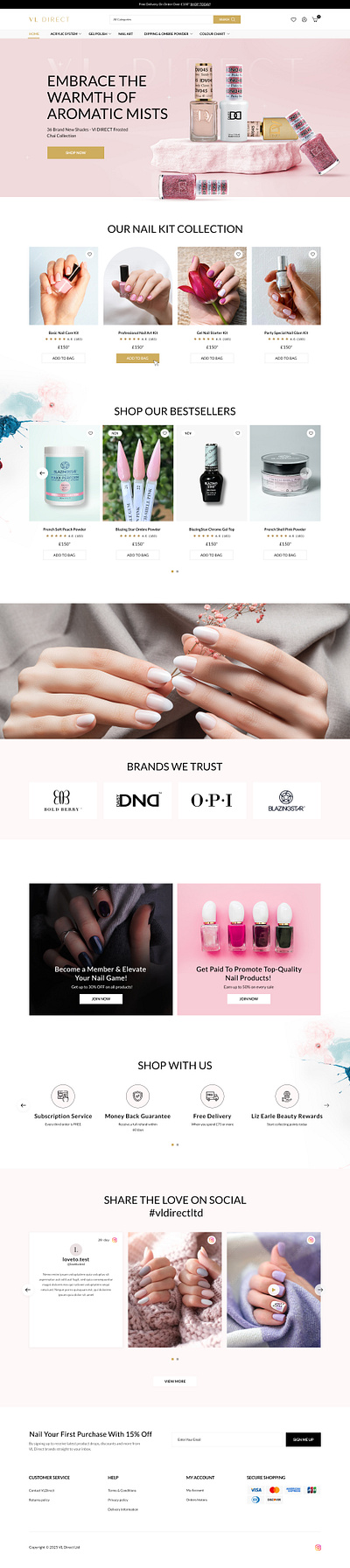 VL Direct Ltd Website cosmetics beauty e commerce modern look nail salon products product displays trendy and clean