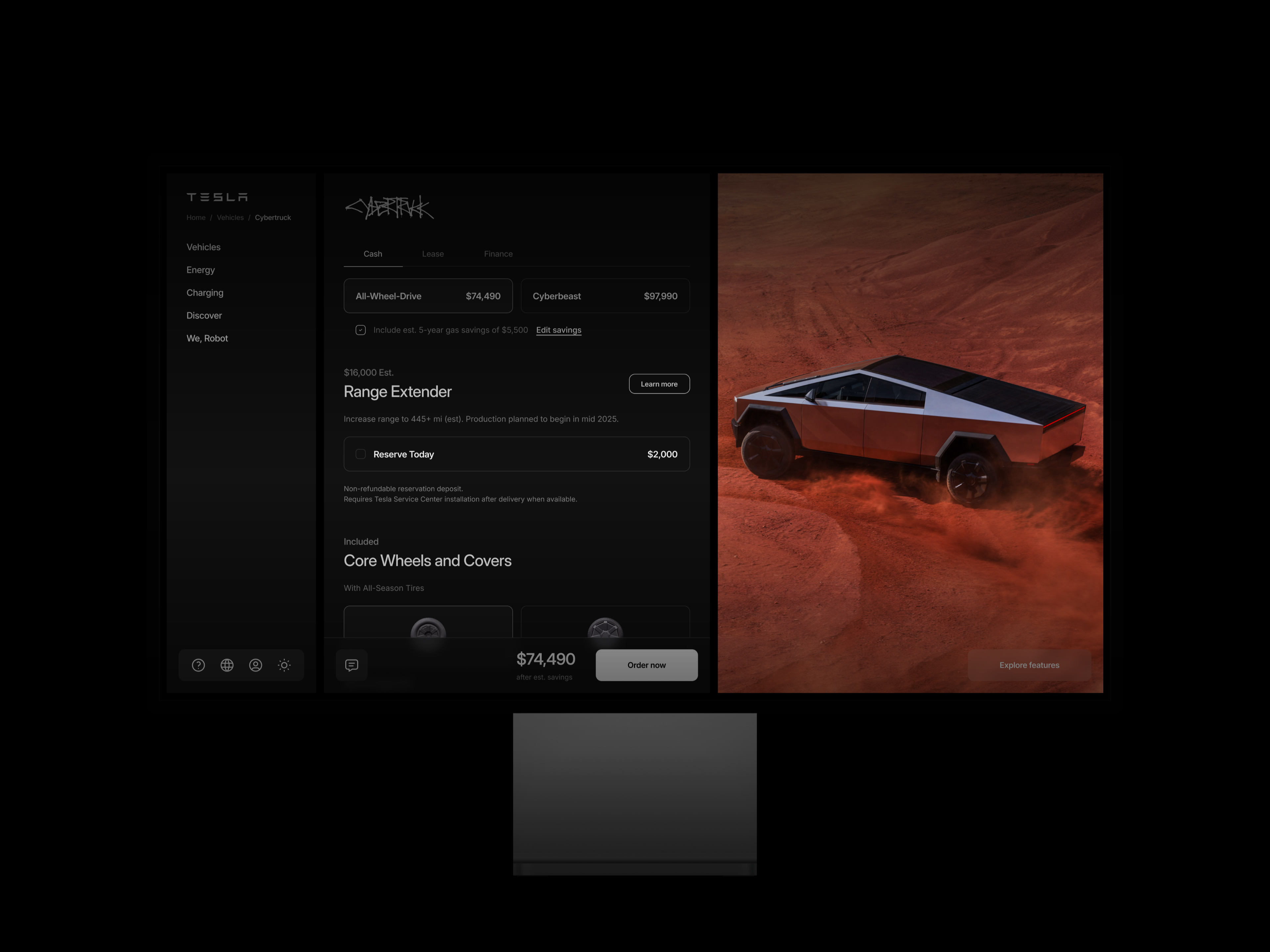 Tesla Cybertruck order page UI automotive cars design ui website