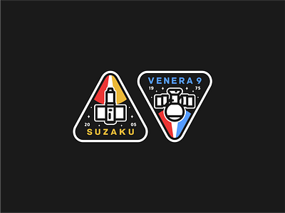 Suzaku & Venera 9 badge branding design explore graphic design icon icon set illustration launch logo nasa satelite sonda space mission space x stars suzaku unverse vector venera 9