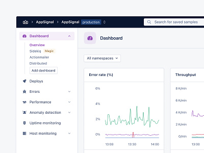 Improved Feature: Simpler Navigation in AppSignal dashboard design development front end list navigation navigation side navigation ui user experience user interface ux web web app