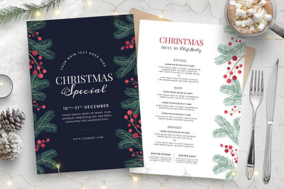 Ornate Christmas Menu / Flyer Templates card catalog chic christmas card christmas menu clean design elegant elegant christmas flyer flyer template flyer templates greeting illustration indesign magazine print printable season template