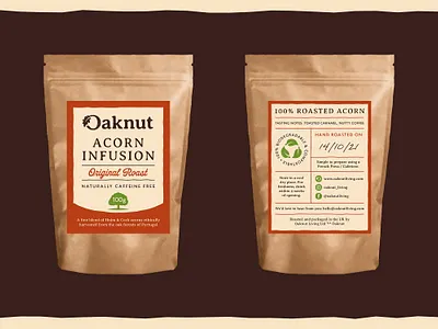 Oaknut Packaging acorns coffee coffee branding coffee logo coffee packaging drink branding environment logo design oak oak leaf oak tree packaging design sustainable tea tea branding