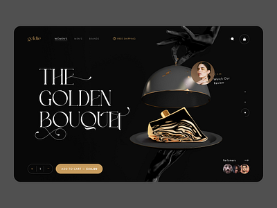 Goldie — Perfume Shop branding cologne dark design ecommerce fragrance gold golden landing landing page model perfume product shop startup trend ui uiux ux web