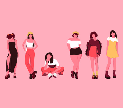 Flat Girls Illustration 💗 character design flat flat illustration girls illustration illustrator pink