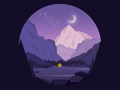 Night mountain landscape adobeillustrator colors forest house illustration illustrator landscape light moon mountain nature night tree ursa ursamajor vector