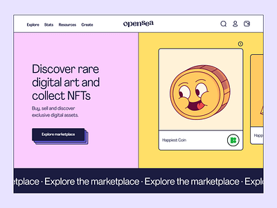 opensea Hero Header | NFT marketplace 2022 design blockchain clean crypto cryptoart cryptocurrency header hero icons8 marketplace minimal modern nfts oft marketplace token ui ux web web design website