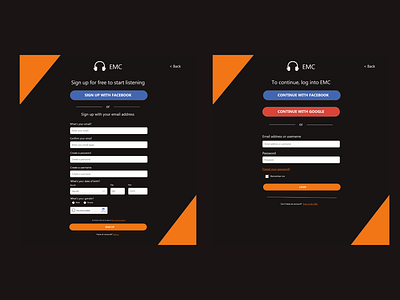 EMC Music App - Registration and Login design music music app ui web application