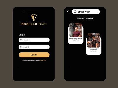 Prime Culture - Athleisure Wear App clothing design fashion mobile app ui