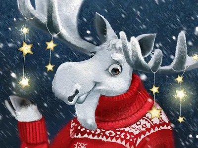 White Moose animal animals cute illustration design digital art illustration kids illustration moose newyear white moose