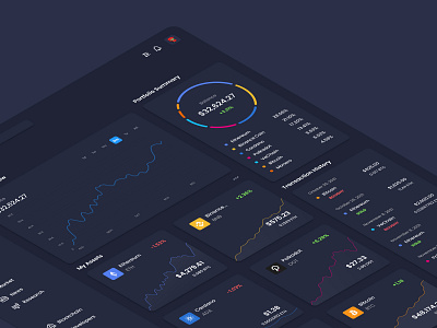 Crypto Dashboard app bitcoin blockchain cards charts crypto crypto wallet dark theme dashboard design ether graphic design product design trading ui ui design ux visual design