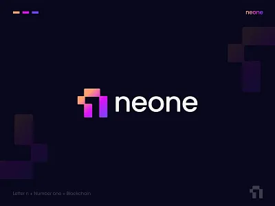 neone Logo Design: Letter n + Number One + Blockchain abstract blockchain blocks branding crypto crypto logo cryptocurrency cryptocurrency logo gradient letter n lettermark logo logo design logo mark modern logo monogram negative space number one symbol tech