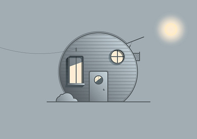 The Shack 2d architecture branding cabin design door graphic design house illustration illustrator landscape light logo metal shack simple sun trailer ui window