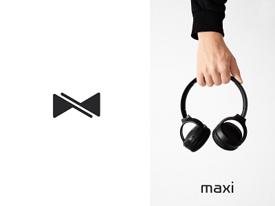 Maxi - Consumer electronics brand logo airpod logo black and white branding consumer electronic brand logo headphone logo logo logodesign m letter logo m logo minimal logo modern logo popular headphone brand logo sound system logo tech logo