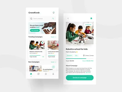 Crowdfunding App app design business charitable charitable organization charity community creative crowdfunding design donation financial funding giving mobile mobile app product design social app ui ui design uiux
