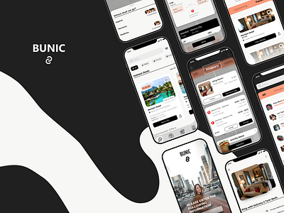 BUNIC - group trip with your friends. app app design black branding design flight flightbooking friends hotel logo minimal orange style trip ui uiux user experience user interface ux visual design