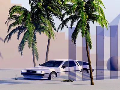 DMC - 002 3d car cinema 4d delorean dmc glass palm render sun