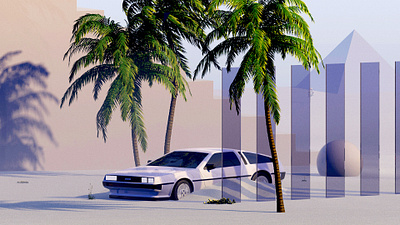 DMC - 002 3d car cinema 4d delorean dmc glass palm render sun