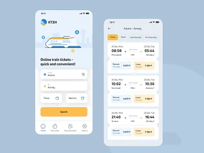 Train Ticket Booking App - KTZH-Kazakhstan Railways app appdesign ticket uxui