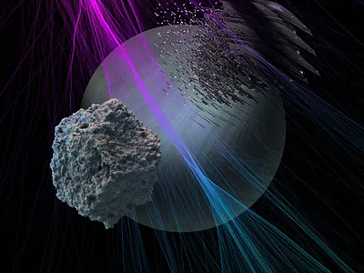 Planet in dark space, abstract lights and moving planets. night