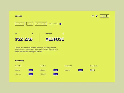Coloraaa - Accessible Colour Combination Generator branding color color combination colour colour generation design tool landing page product design typography ui ux vector web app web application