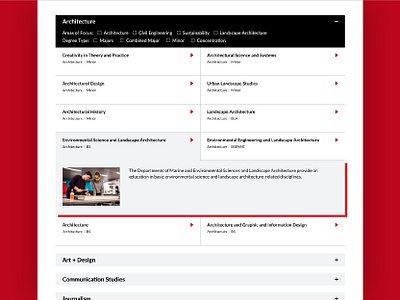 Northeastern CAMD - Programs Overview accordions architecture black camd college northeastern programs red ui uiux undergraduate university ux web white
