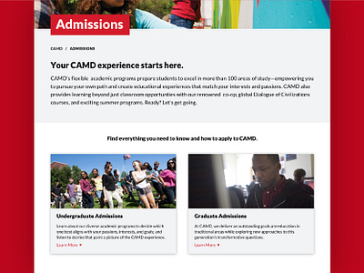 Northeastern CAMD - Admissions Overview admissions black camd college design graduate northeastern overview red ui uiux undergraduate university ux white