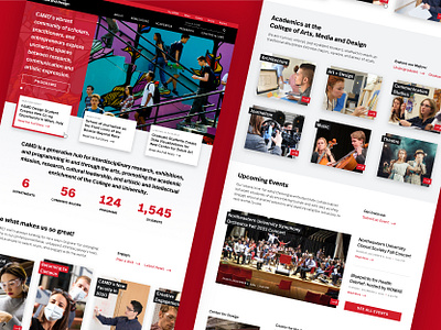 Northeastern University CAMD Homepage black camd college design northeastern red ui uiux university ux white