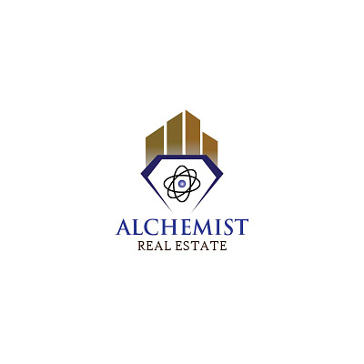 Logo Alchemist Real Estate alchemist atom blue branding brown diamond graphic design logo luxurious moderen real estate white