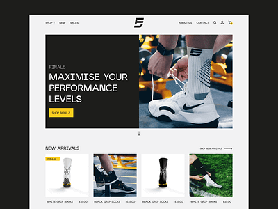 FINAL5 Performance Grip Socks | E-commerce Website Design cart design e commerce e commerce website e shop grip socks minimal online store product website shopify socks sport brand store ui ui design uiux user interface ux website website design