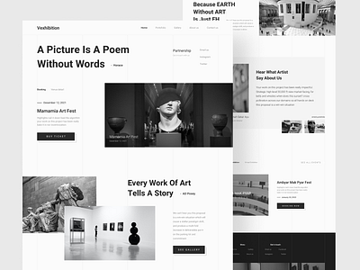 Vexhibition - Art Exhibition Homepage art artist coming soon event exhibition footer gallery header homepage landing page minimalist monochromatic monochrome museum organizer sculpture show testimoni ui design website design