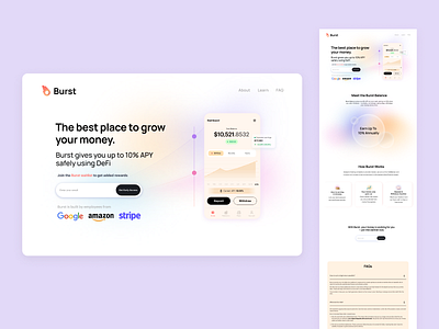 Burst DeFi Landing page crypto defi finance ui web