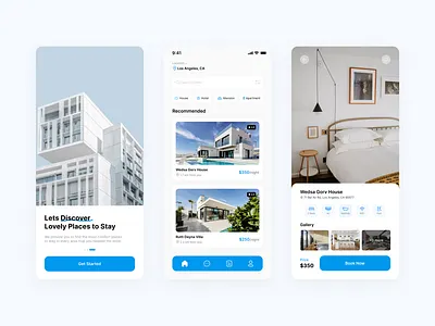 Real Estate App blue hotel house minimal mobile property real estate travelling ui ux villa